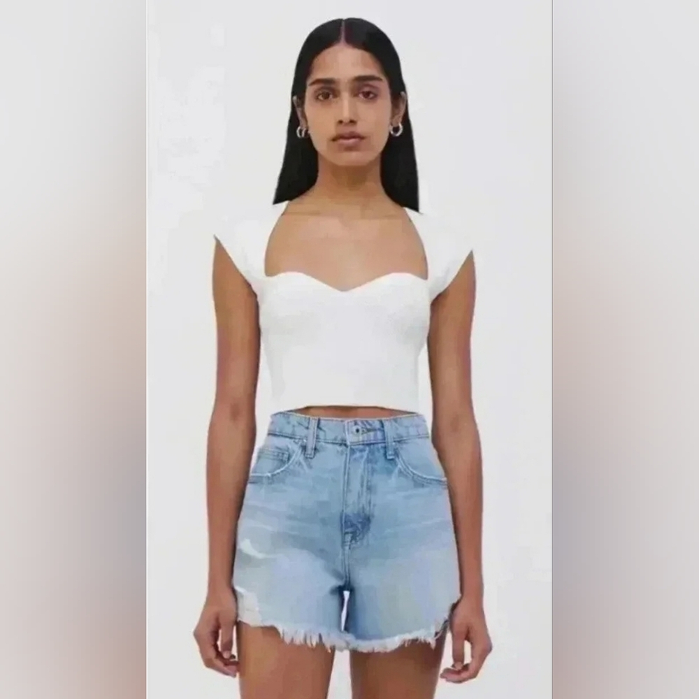 JONATHAN SIMKHAI STANDARD Luca Denim Short / Sz 26 / Distressed Crete NWT
